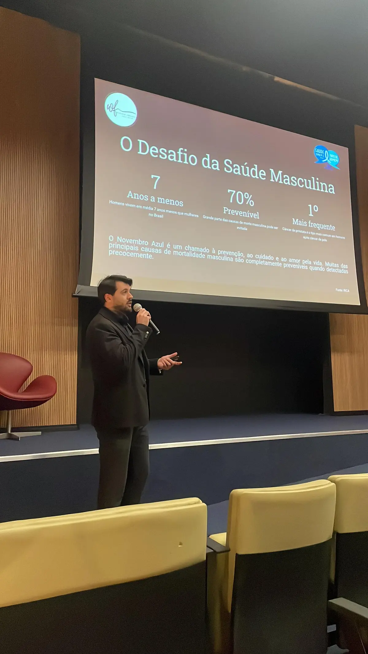 Dr. Walter Fonseca palestrando sobre o Desafio da Saúde Masculina, campanha Novembro Azul